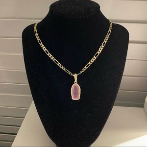Gold Plated Purple Guadalupe Pendant With 20” Figaro Necklace